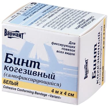 Вариант Бинт когезивный самофиксирующийся 4 см х 4 м Белый 1 шт