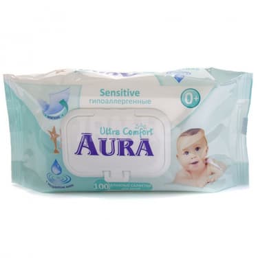 Aura Ultra Comfort Салфетки влажные для детей Алоэ+Вит Е 100 шт