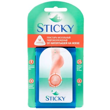 Sticky Пластырь гидроколлоидный от натоптышей на ногах размер М 6 шт