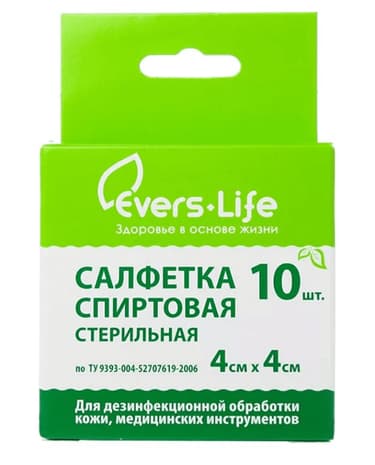 Evers Life Салфетка спиртовая для инъекций 4 см х 4 см 10 шт