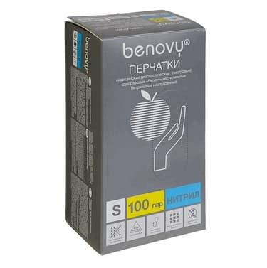 Benovy Перчатки нитриловые нестерильные неопудренные размер S 200 шт