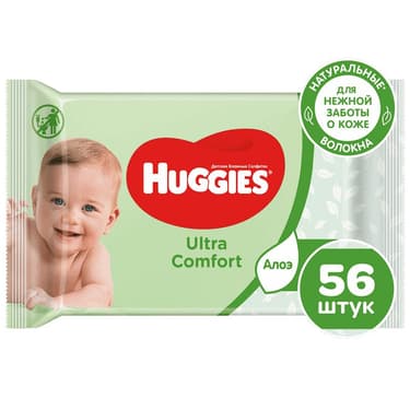 Huggies Ultra Comfort Салфетки детские влажные Алоэ 56 шт