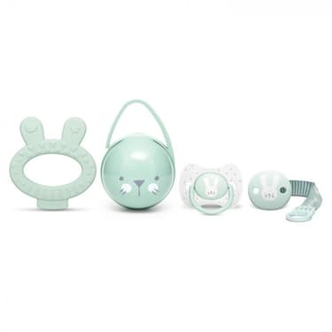 Suavinex Hygge Baby Набор детский пустышка + контейнер + держатель + прорезыватель Зеленый