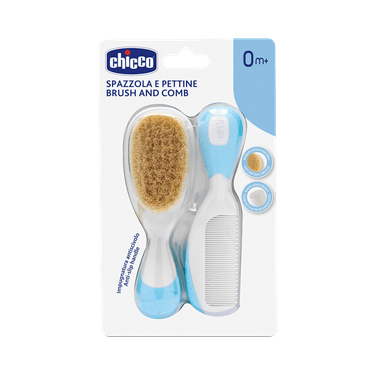 Chicco Набор детский расческа+щетка натуральная щетина Голубой