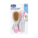 Chicco Набор детский расческа+щетка натуральная щетина Розовый
