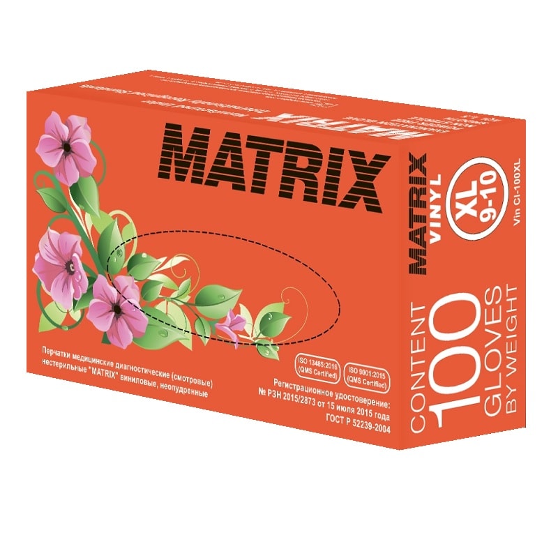 Matrix Перчатки виниловые нестерильные неопудренные размер XL 100 шт