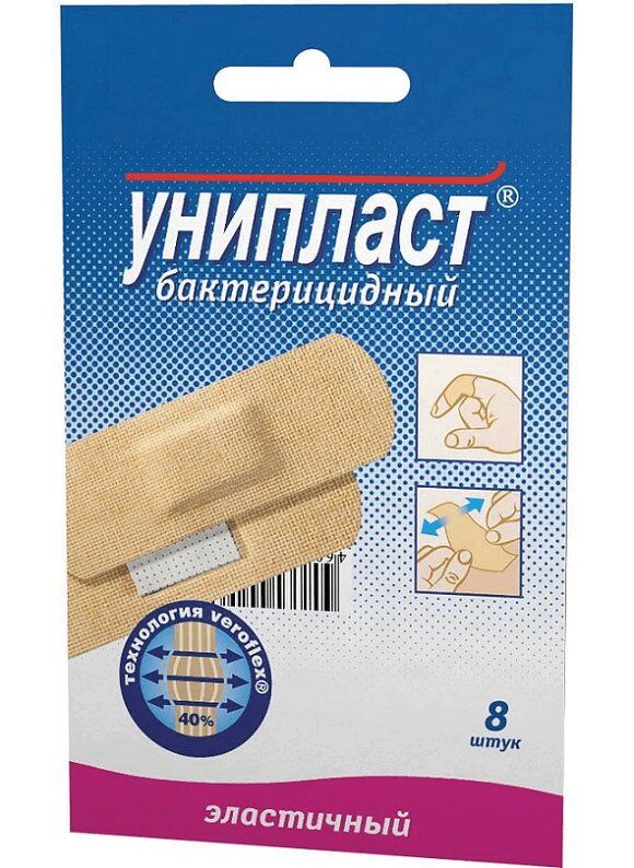 Унипласт Лейкопластырь бактерицидный натуральный 1,9 см х 7,2 см 8 шт