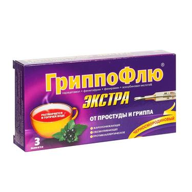 ГриппоФлю Экстра от простуды и гриппа порошок Черная смородина 3 шт