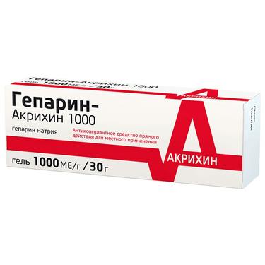 Гепарин-Акрихин 1000 МЕ/г гель для наружного применения 30 г