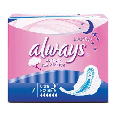 Always Sensitive Прокладки гигиенические Ultra Ночные 7 шт