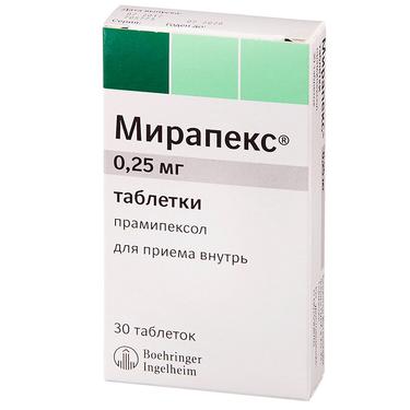 Мирапекс 0,25 мг таблетки 30 шт