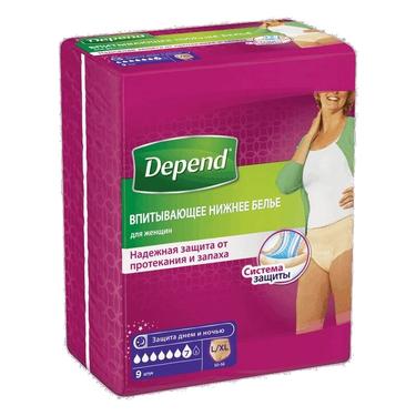 Depend Подгузники-трусы для женщин размер L/XL 9 шт