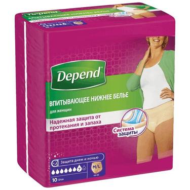 Depend Подгузники-трусы для женщин размер M/L 10 шт