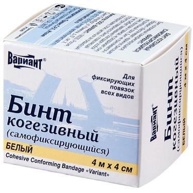 Вариант Бинт когезивный самофиксирующийся 4 см х 4 м Белый 1 шт