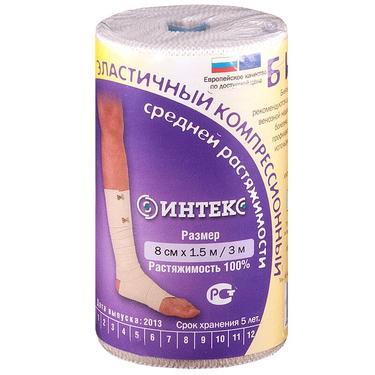 Интекс Бинт эластичный компрессионный средней растяжимости с застежками 1,5 м х 8 см