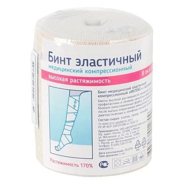 Интекс Бинт эластичный компрессионный средней растяжимости с застежками 3 м х 8 см