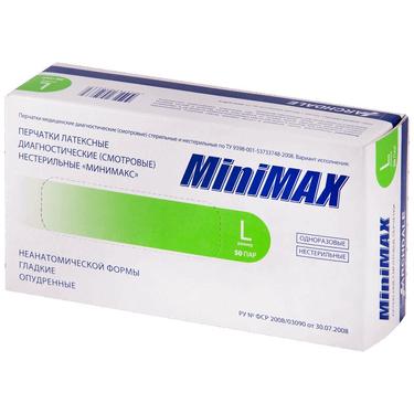 МиниМакс Перчатки латексные нестерильные опудренные р.L 50 пар