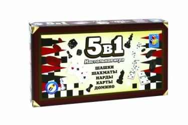 1toy Игра настольная 5в1 Шашки/шахматы/нарды/карты/домино на магните 25х13,2х3,5 см