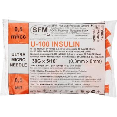 SFM Шприц инсулиновый U-100 с иглой 30G 0,5 мл 10 шт