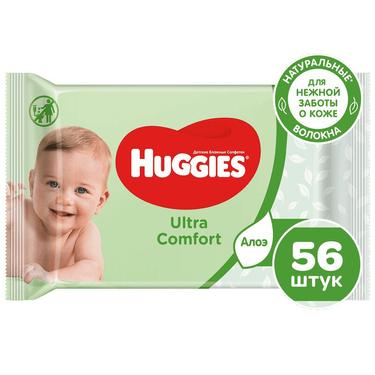 Huggies Ultra Comfort Салфетки детские влажные Алоэ 56 шт