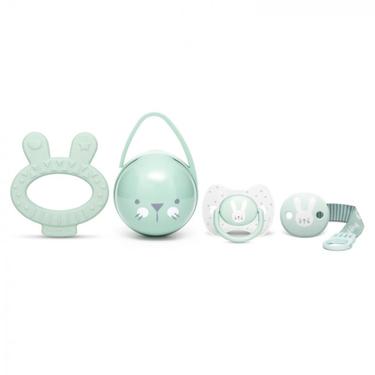 Suavinex Hygge Baby Набор детский пустышка + контейнер + держатель + прорезыватель Зеленый