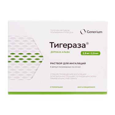 Тигераза 2,5 мг/2,5 мл раствор для ингаляций 2,5 мл 6 шт