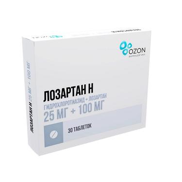 Лозартан Н 25 мг+100 мг таблетки 30 шт