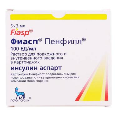 Фиасп Пенфилл 100 ЕД/мл раствор для подкожного и внутривенного введения картридж 3 мл 5 шт