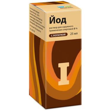 Йод 5% раствор спиртовой для наружного применения 25 мл с помазком