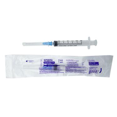 PL Шприц одноразовый трехкомпонентный с иглой 23G 3 мл
