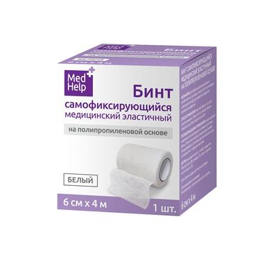 MedHelp Бинт эластичный самофиксирующийся на полипропиленовой основе 6 см х 4 м Белый
