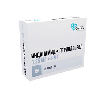 Индапамид + Периндоприл 1,25 мг+4 мг таблетки 90 шт