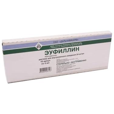 Эуфиллин 24 мг/мл раствор для инъекций 5 мл 10 шт