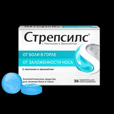 Стрепсилс с Ментолом и Эвкалиптом таблетки для рассасывания 36 шт