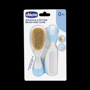 Chicco Набор детский расческа+щетка натуральная щетина Голубой