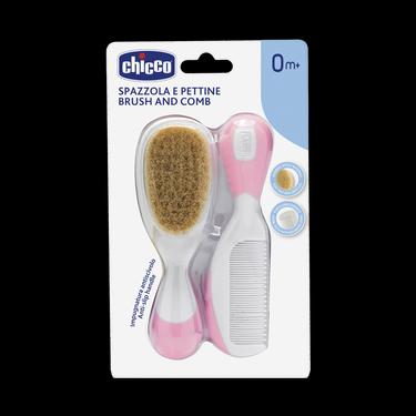 Chicco Набор детский расческа+щетка натуральная щетина Розовый