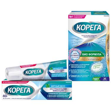 Набор Корега Био Формула Таблетки 30 шт + Корега Экстрасильная фиксация Крем Нейтральный вкус 40 г