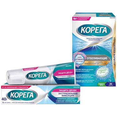 Набор Корега Защита десен Крем 40 г + Корега Отбеливающие Таблетки 30 шт