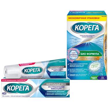 Набор Корега Био Формула Таблетки 72 шт + Корега Экстрасильная фиксация Крем Нейтральный вкус 40 г