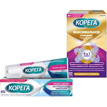 Набор Корега Максимальное очищение Таблетки 30 шт + Корега Защита десен Крем 40 г