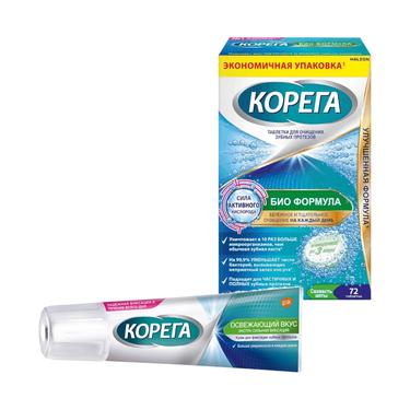 Набор Корега Био Формула Таблетки 72 шт + Корега Экстрасильная фиксация Крем Освежающий вкус 40 г