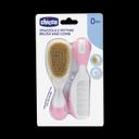 Chicco Набор детский расческа+щетка натуральная щетина Розовый