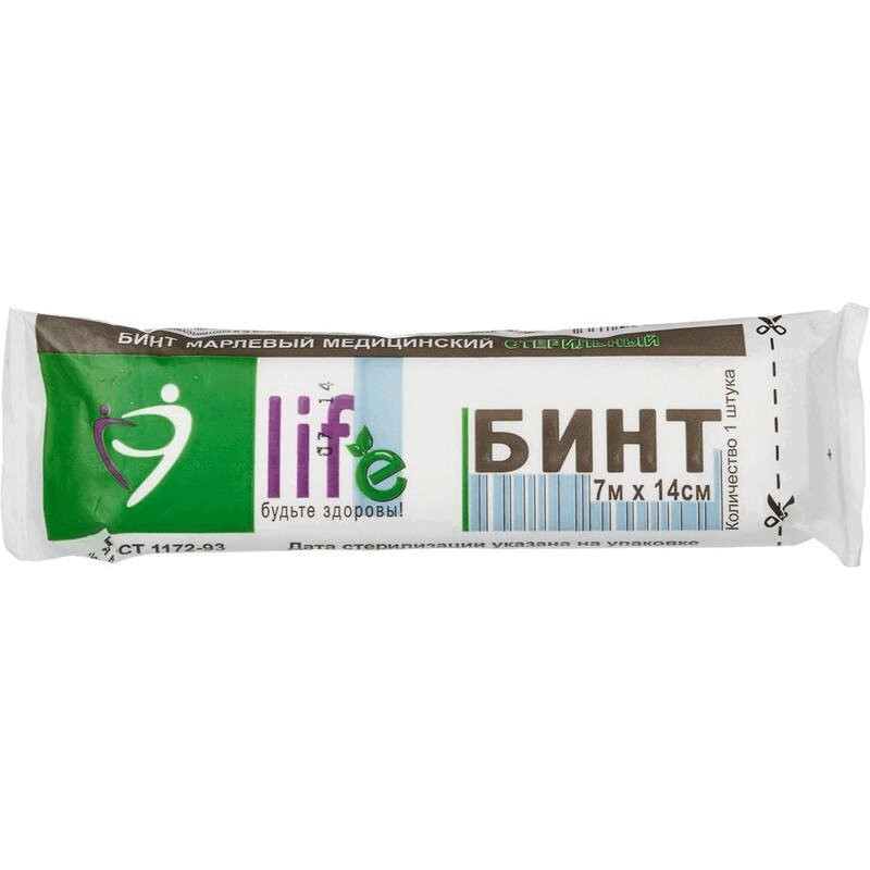 Life Бинт марлевый медицинский стерильный 7 м х 14 см
