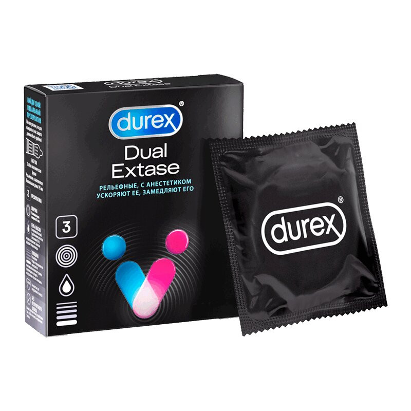 Durex Dual Extase Презервативы рельефные с анестетиком 3 шт