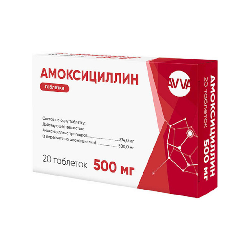 Амоксициллин 500 мг таблетки 20 шт