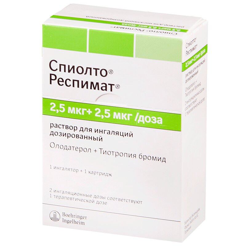Спиолто Респимат 2,5 мкг+2,5 мкг/доза раствор для ингаляций картридж 4 мл 1 шт + ингалятор