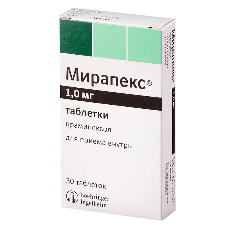 Мирапекс 1 мг таблетки 30 шт