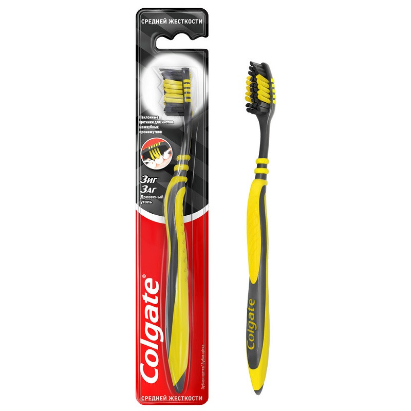 Colgate Зиг Заг  Зубная щетка с древесным углем Средняя жесткость