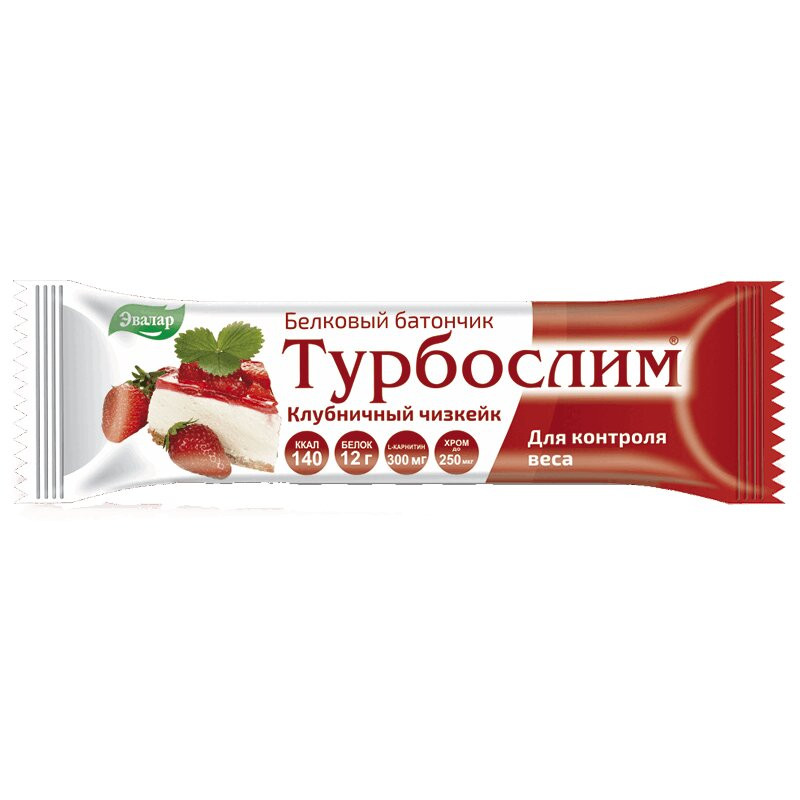 Турбослим батончик белковый для похудения Клубничный чизкейк 50 г