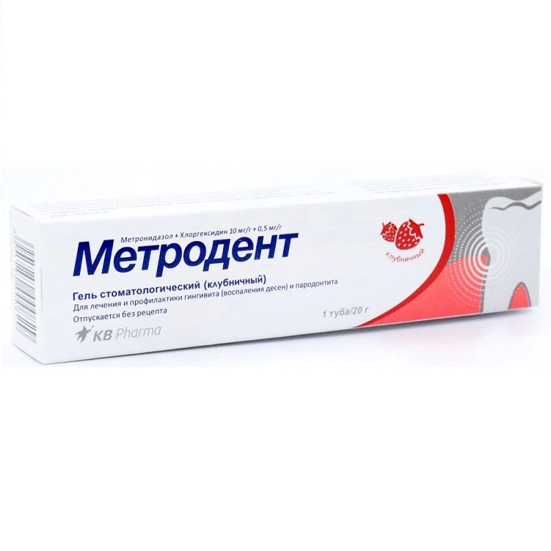 Метродент 10 мг/г+0,5 мг/г гель стоматологический Клубника 20 г